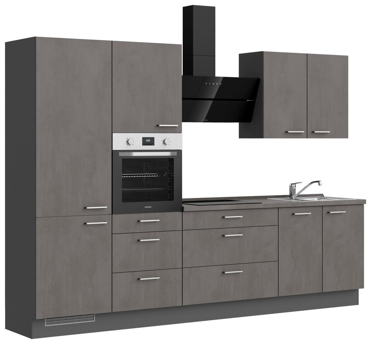 Kuchynská linka 300 cm, bridl.šedý betón/bridl.šedá - farba ušľachtilej ocele/bridlicová, Modern, kov/kompozitné drevo (300cm) - Nobilia