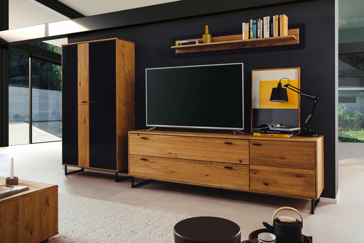 Wohnwand Arezzo Wildeiche/Anthrazit B: 319 cm - Wildeiche/Anthrazit, Design, Glas/Holz (319/186/50cm) - MID.YOU