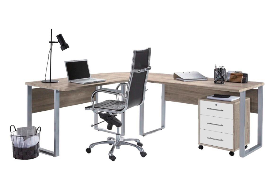 Büro Office Edition Set Weiß/Sonoma Eiche Dekor - Weiß/Sonoma Eiche, MODERN, Holzwerkstoff/Metall - MID.YOU