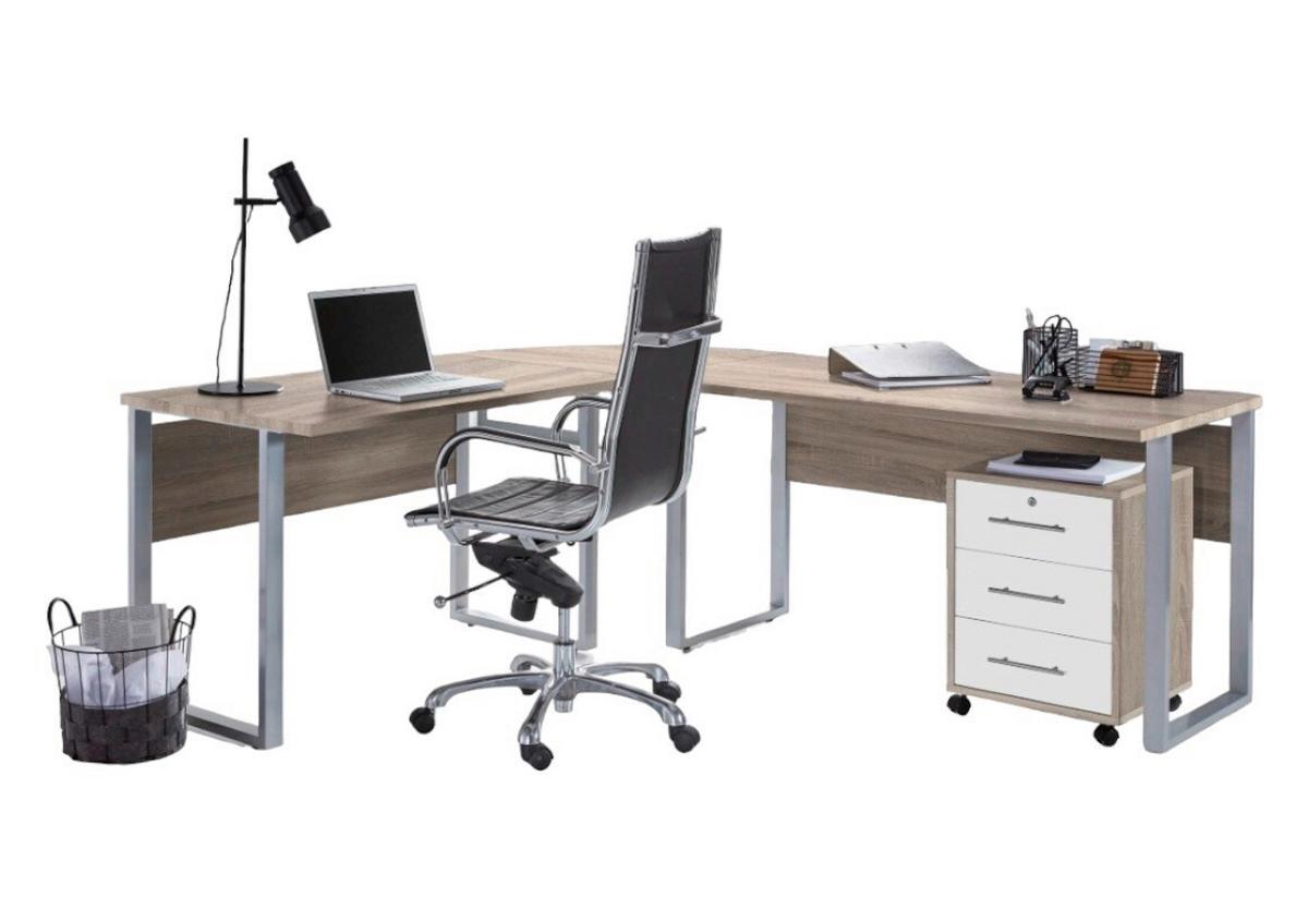 Büro Office Edition Set Weiß/Sonoma Eiche Dekor - Weiß/Sonoma Eiche, MODERN, Holzwerkstoff/Metall - MID.YOU