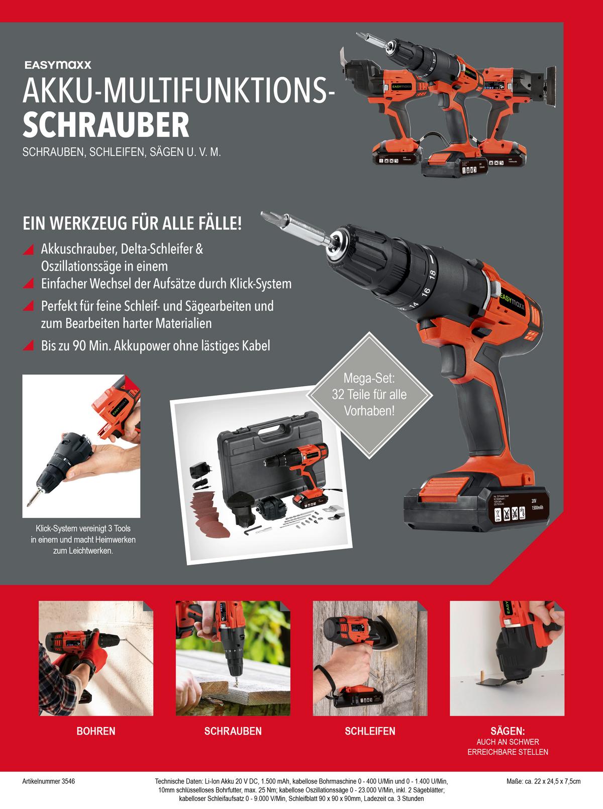 Akkuschrauber Easy Maxx 20 V, 0-550 U/Min, Rot/Schwarz - Rot/Schwarz, Basics, Kunststoff/Metall (31/11,5/41,5cm)