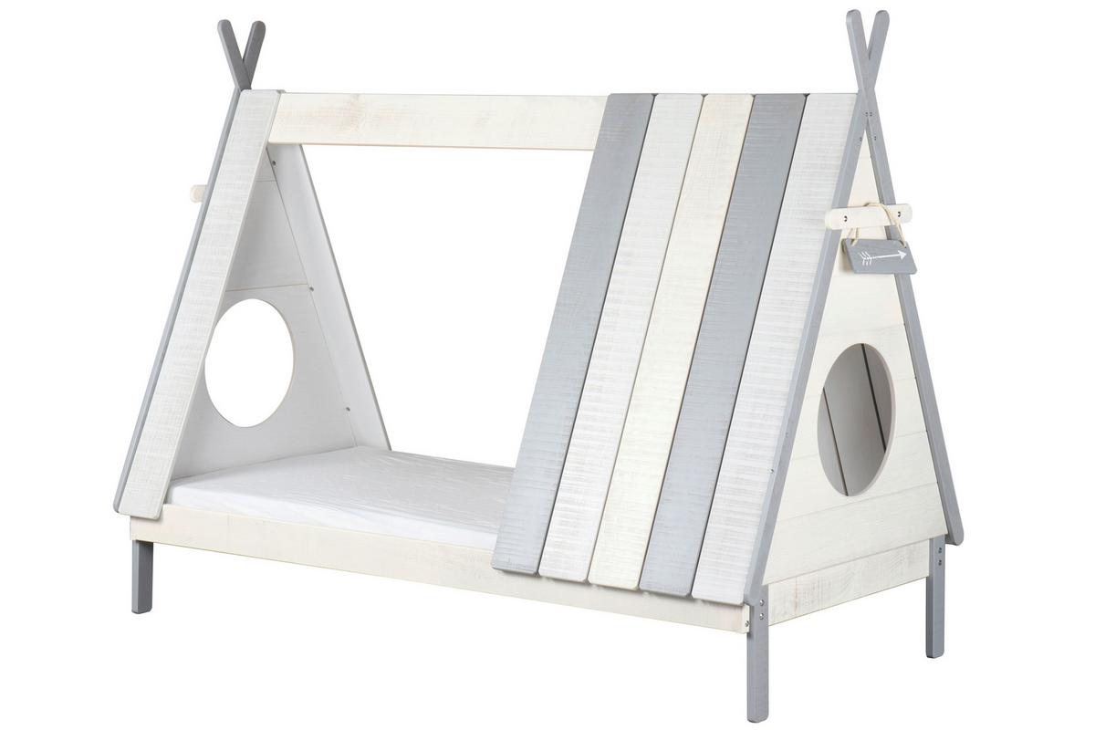 HAUSBETT Weiß/Grau 90x200cm - Weiß/Grau, Design, Holz/Holzwerkstoff (90/200cm) - Livetastic