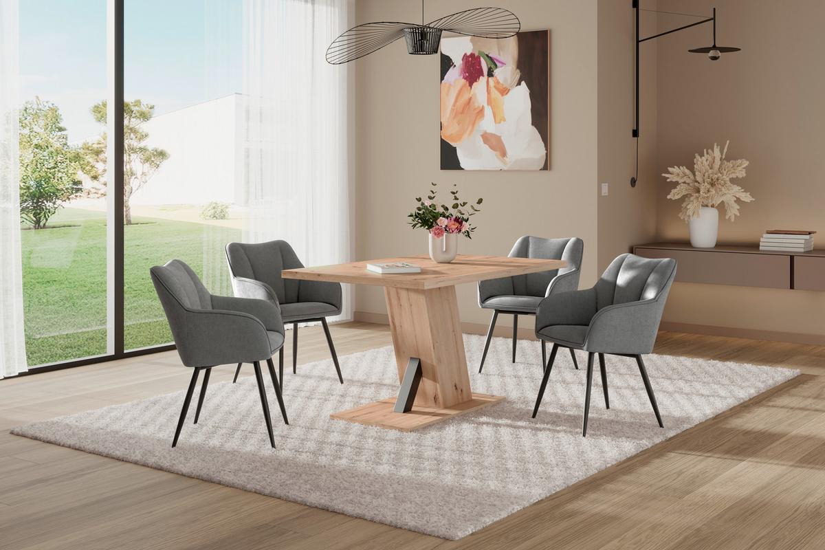 Armlehnstuhl Caro grau gepolstert - Schwarz/Grau, KONVENTIONELL, Holz/Textil (55/83/61cm) - Nedis SmartLife