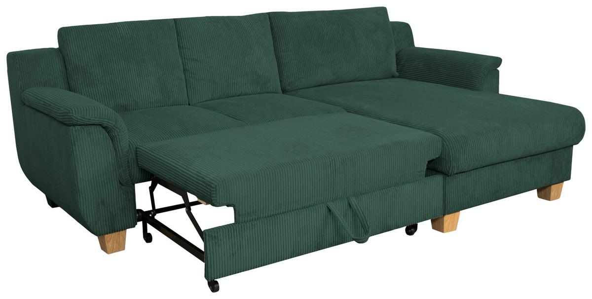 Rohová sedačkla ALEX, zelený manšestr - zelená/přírodní barvy, Moderní, textil/plast (246/156cm)