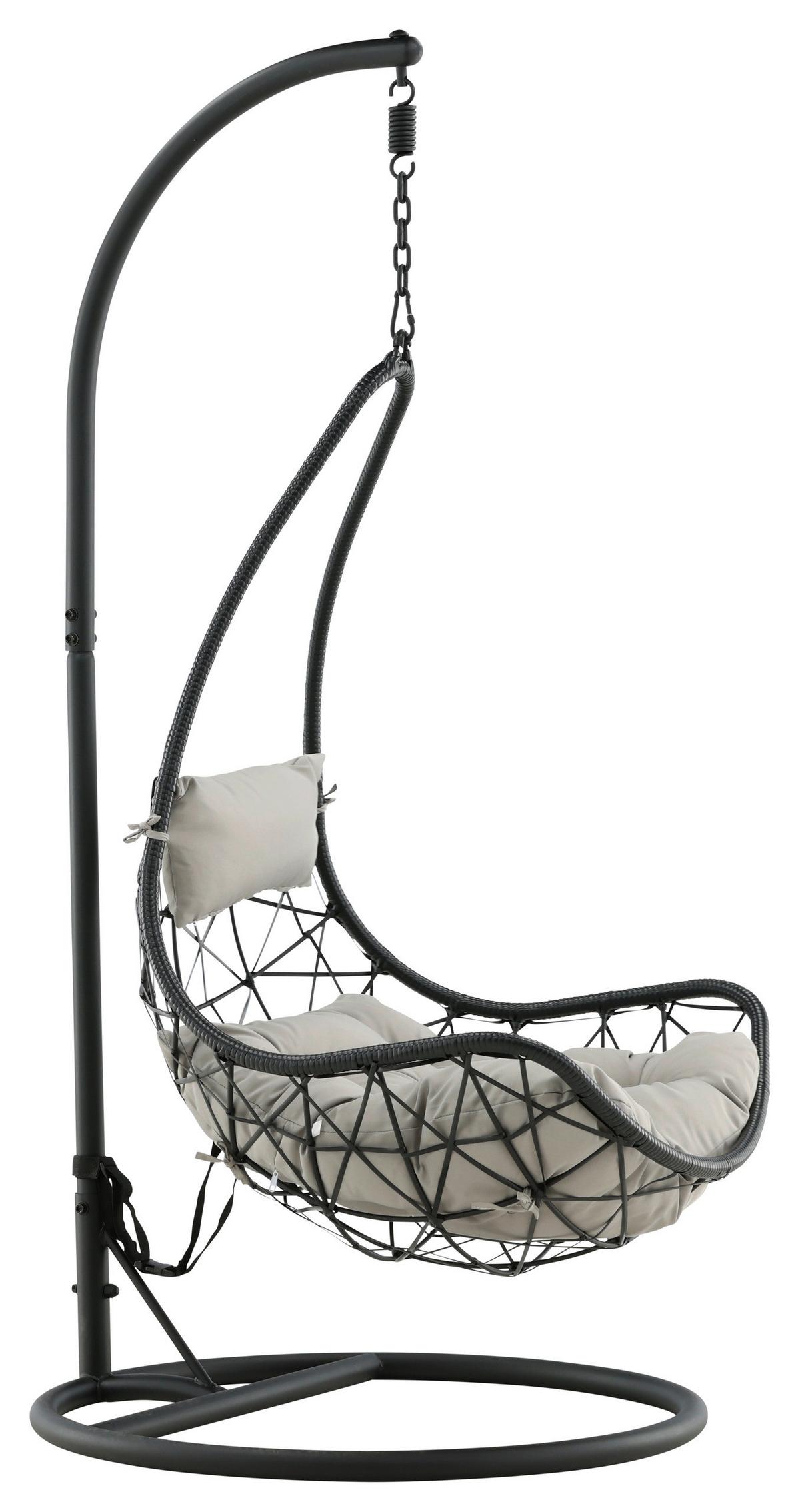 Hängesessel Mit Gestell Vide Mit Sitz- Und Rückenkissen - Schwarz/Grau, KONVENTIONELL, Kunststoff/Textil (95/196/95cm) - Gardenson
