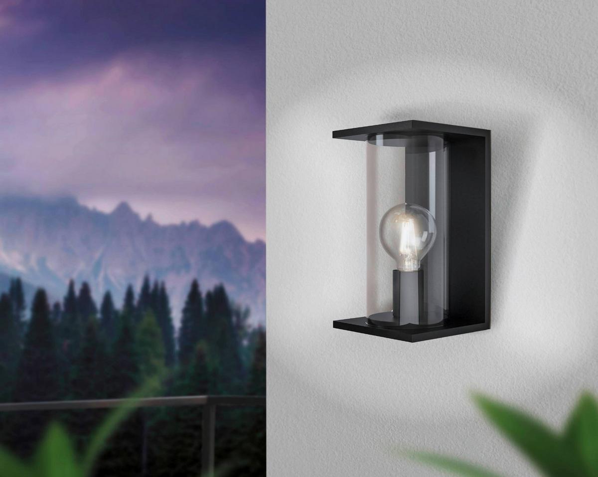 Außenwandleuchte Cascinetta 40 Watt Metall Glas, Wandmontage - Klar/Schwarz, KONVENTIONELL, Glas/Metall (16,5/17/28cm) - Eglo