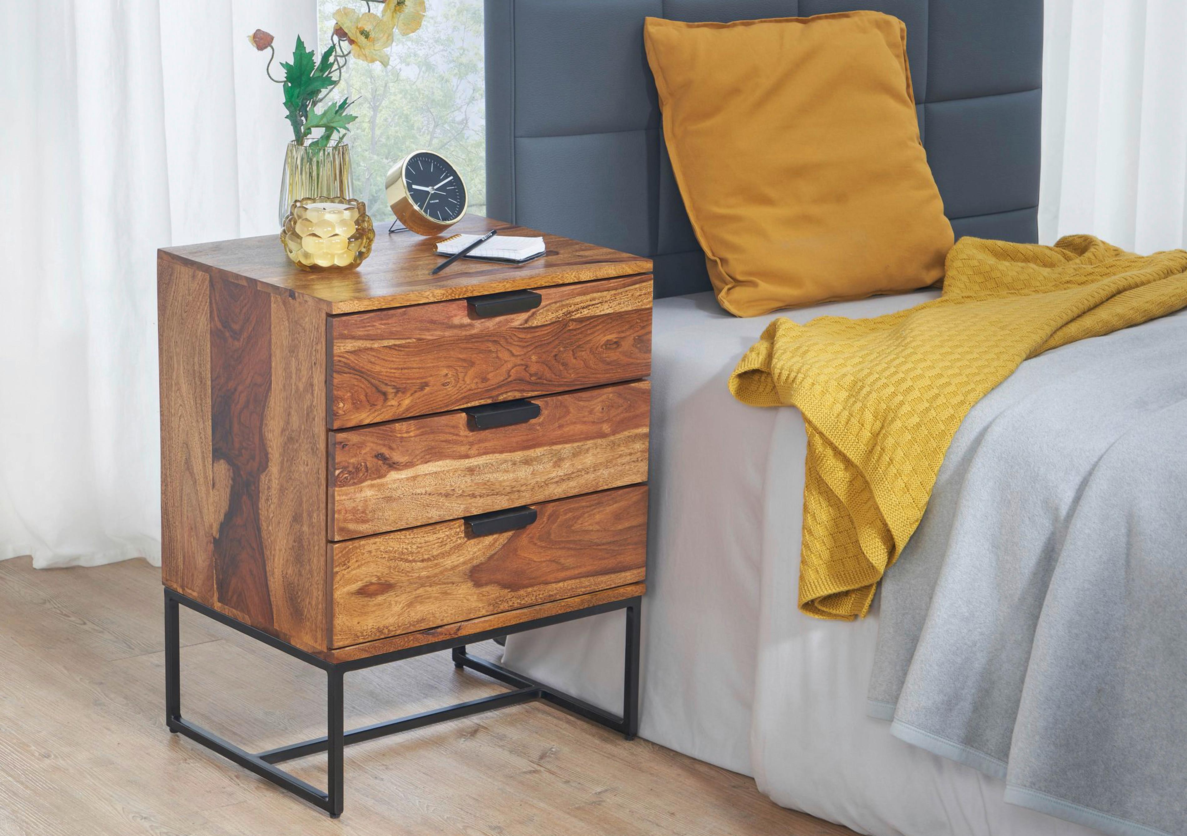 Nachttisch Sheeshamfarben B: 50 cm - Sheeshamfarben/Schwarz, Design, Holz/Metall (50/65/40cm) - MID.YOU