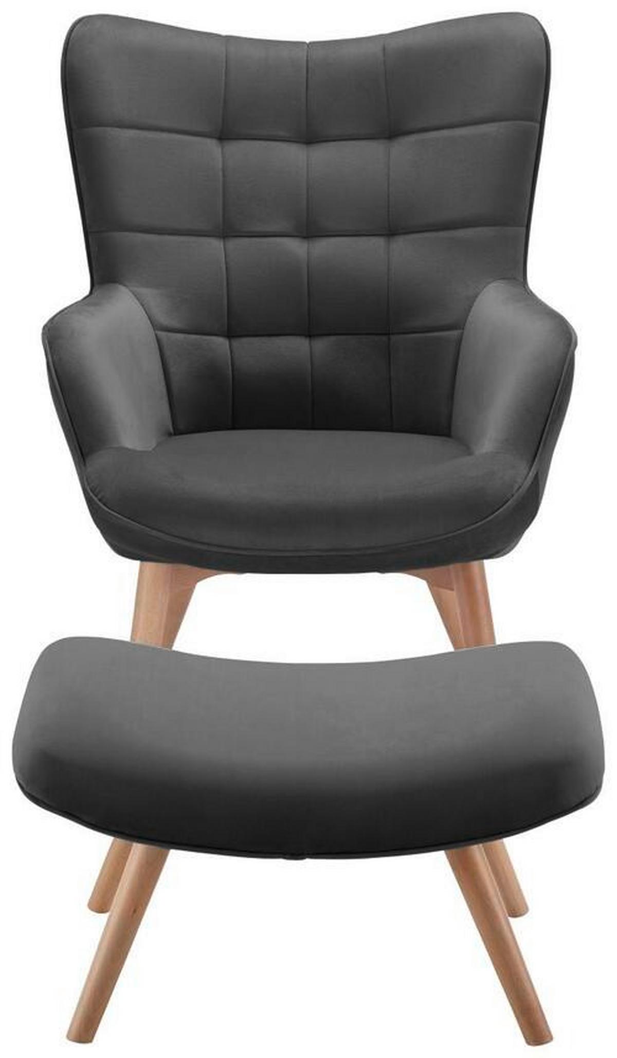 Relaxační křeslo s taburetkou Merlin, šedé - antracitová, Moderní, kov/dřevo (71/98/80cm) - Bessagi Home