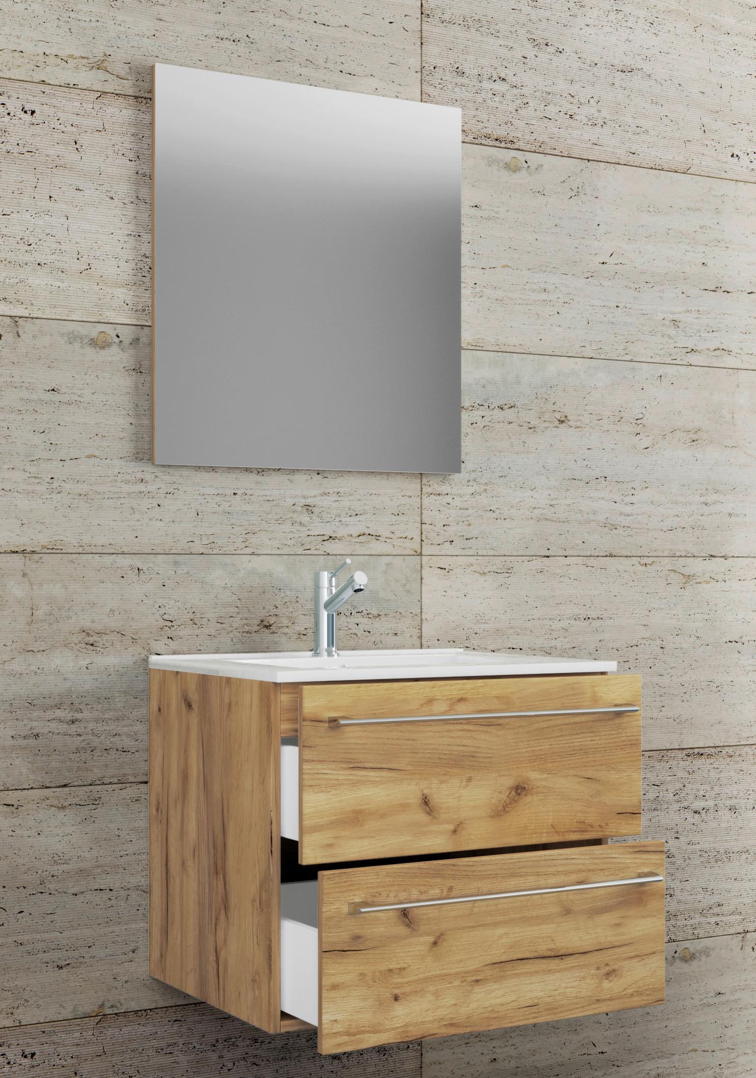 Badezimmer Badinos 3-Teilig Honigeiche B: 60 cm - Honigeiche/Weiß, MODERN, Keramik/Holzwerkstoff (60cm) - MID.YOU