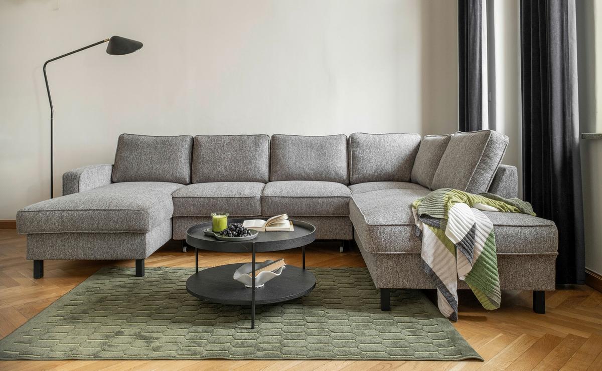 Wohnlandschaft Molly Grau U: 148x298x198 cm - Schwarz/Grau, Textil (148/298/198cm) - MID.YOU