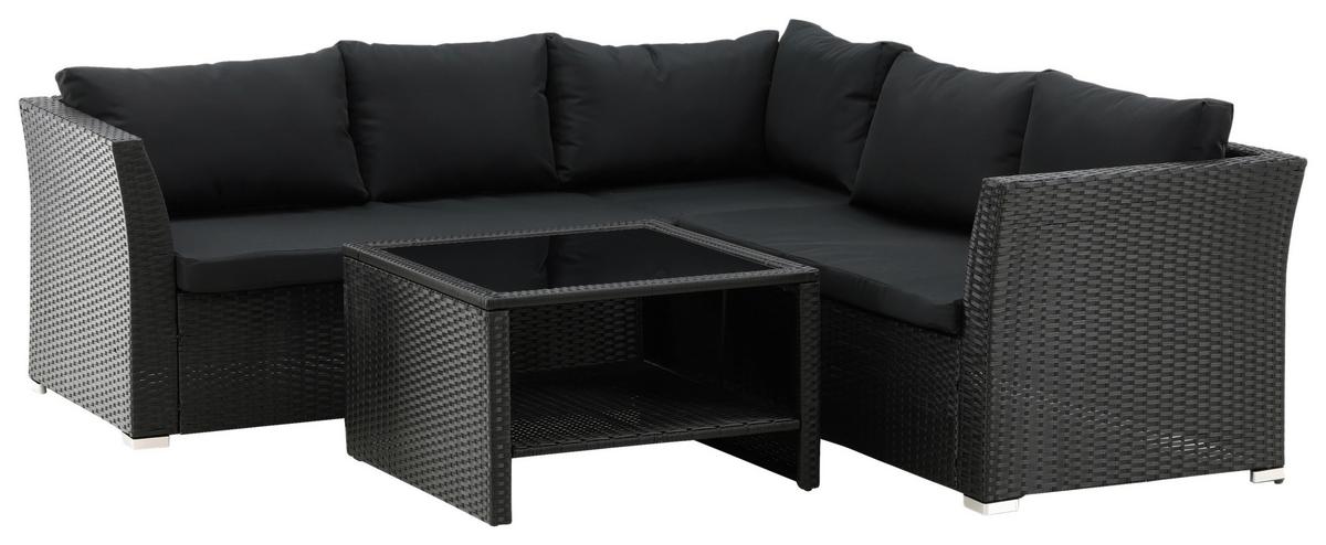 Loungegarnitur 4-tlg Haiti Aus Kunststoff Mit Kissen - Schwarz, KONVENTIONELL, Kunststoff - Gardenson