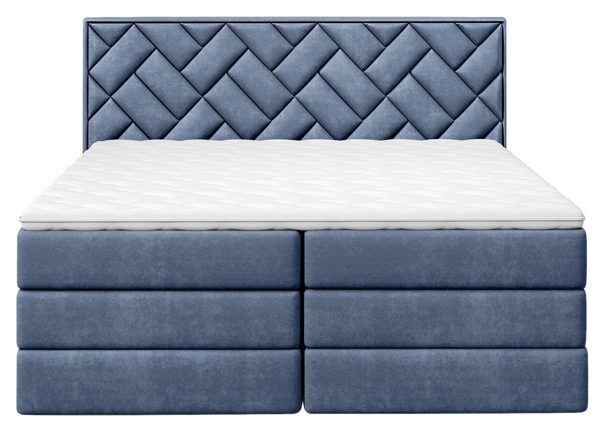 Boxspringbett inkl. Topper Dunkelblau 140x200 cm Loreno - Schwarz/Dunkelblau, MODERN, Holzwerkstoff/Textil (140/200cm) - MID.YOU