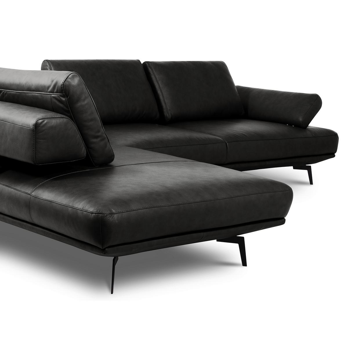 Ecksofa Como Echtleder Schwarz 237x306 - Schwarz/Grau, Design, Leder (237/306cm) - Livetastic