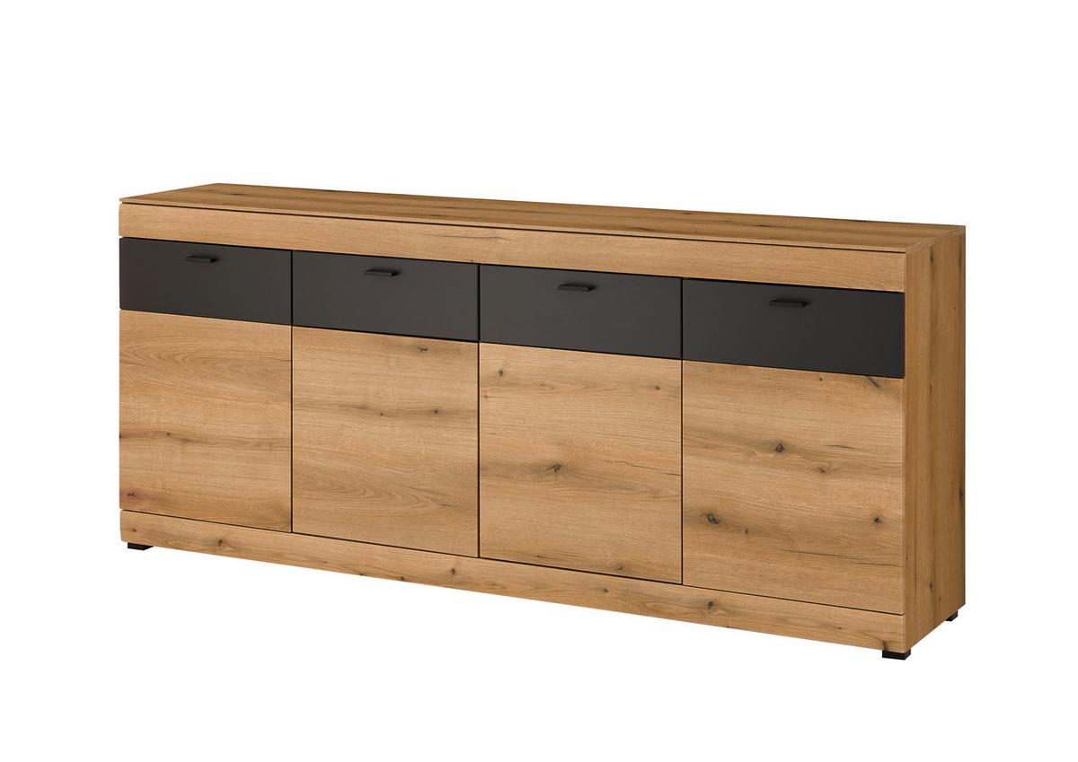 Sideboard Soleto Graphit-/Eichefarben B: 200cm - Eichefarben/Schwarz, Design, Holzwerkstoff (200/87/42cm) - MID.YOU