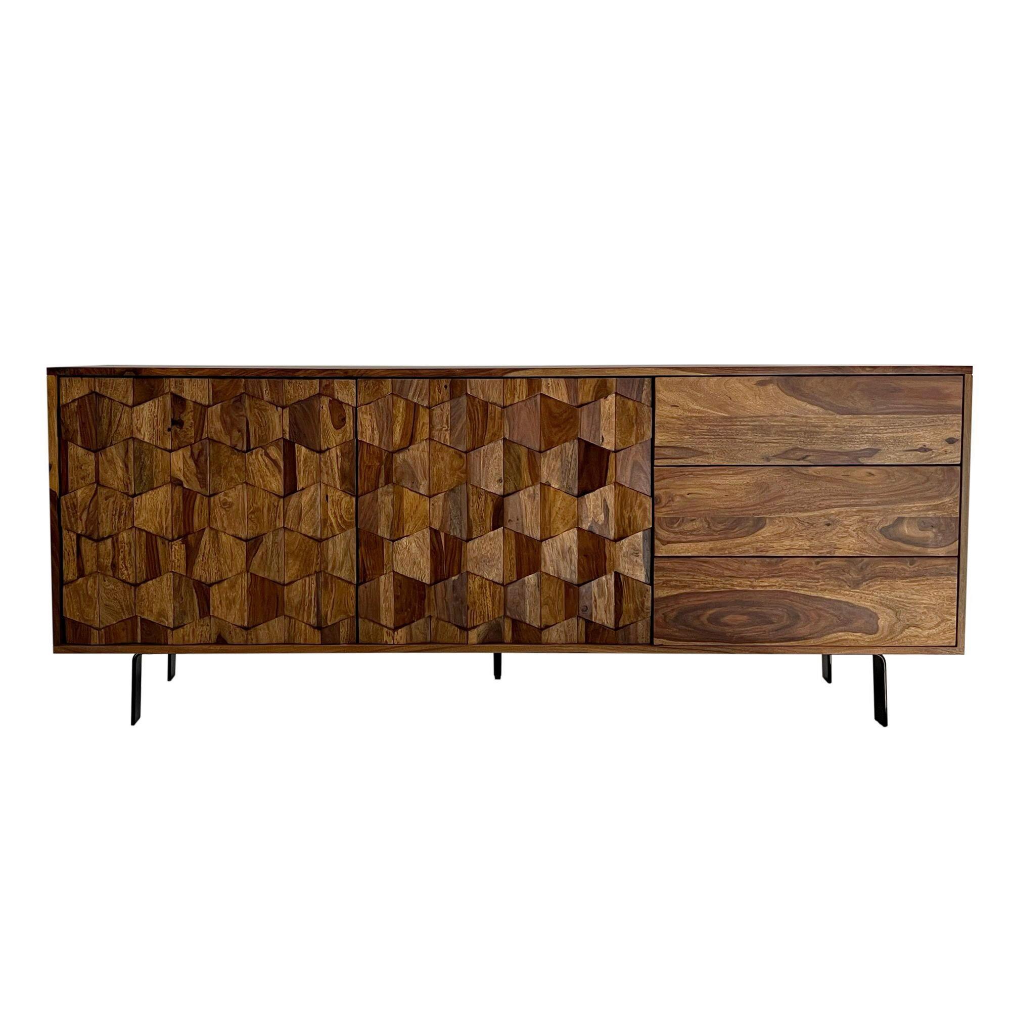 Sideboard Sheeshamfarben B: 175cm - Sheeshamfarben/Schwarz, Natur, Holz (175/70/40cm) - Livetastic
