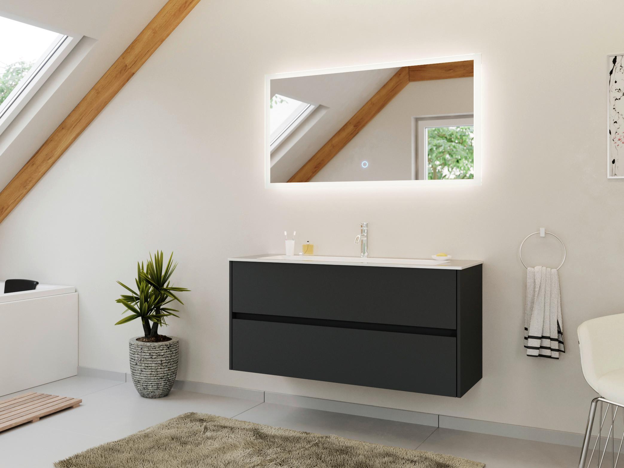 BADEZIMMER Limes, Graphitfarben B: 120 cm - Graphitfarben/Weiß, Basics, Holzwerkstoff/Stein (120cm) - MID.YOU