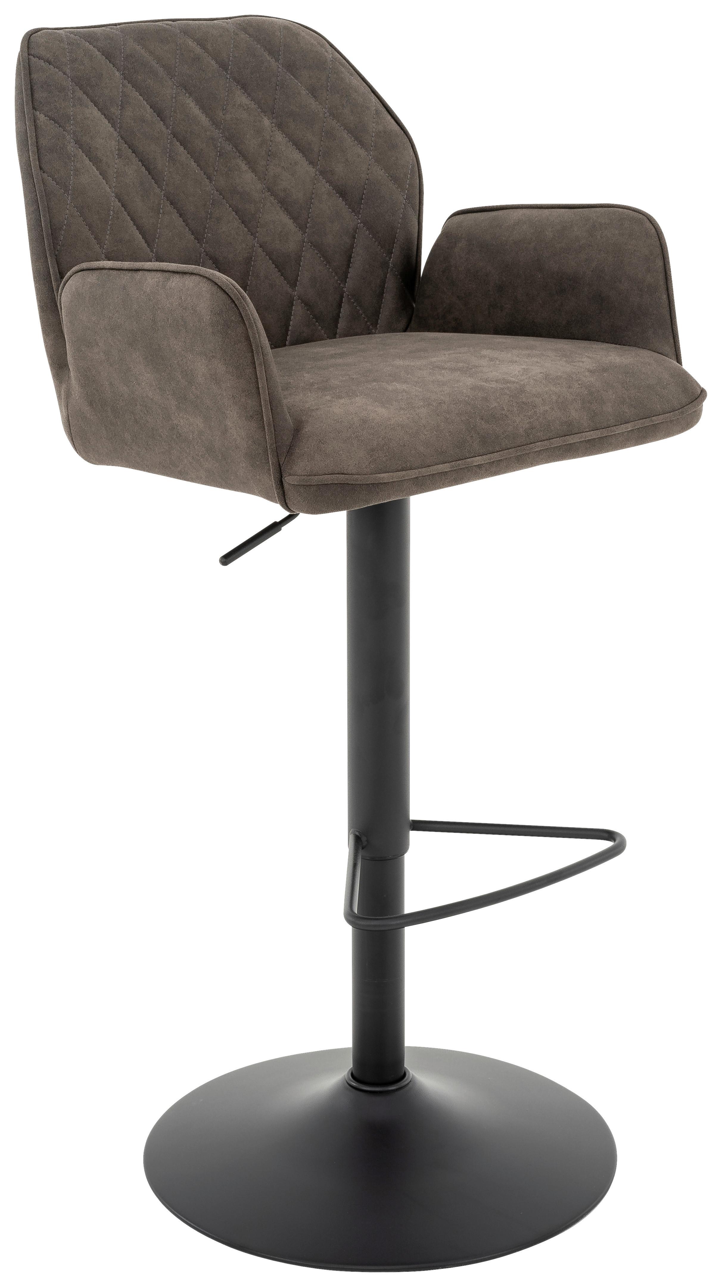 Barhocker höhenverstellbar mit Lehne Wanda Webstoff Grau - Schwarz/Grau, KONVENTIONELL, Textil/Metall (51/90-111/52cm) - MID.YOU