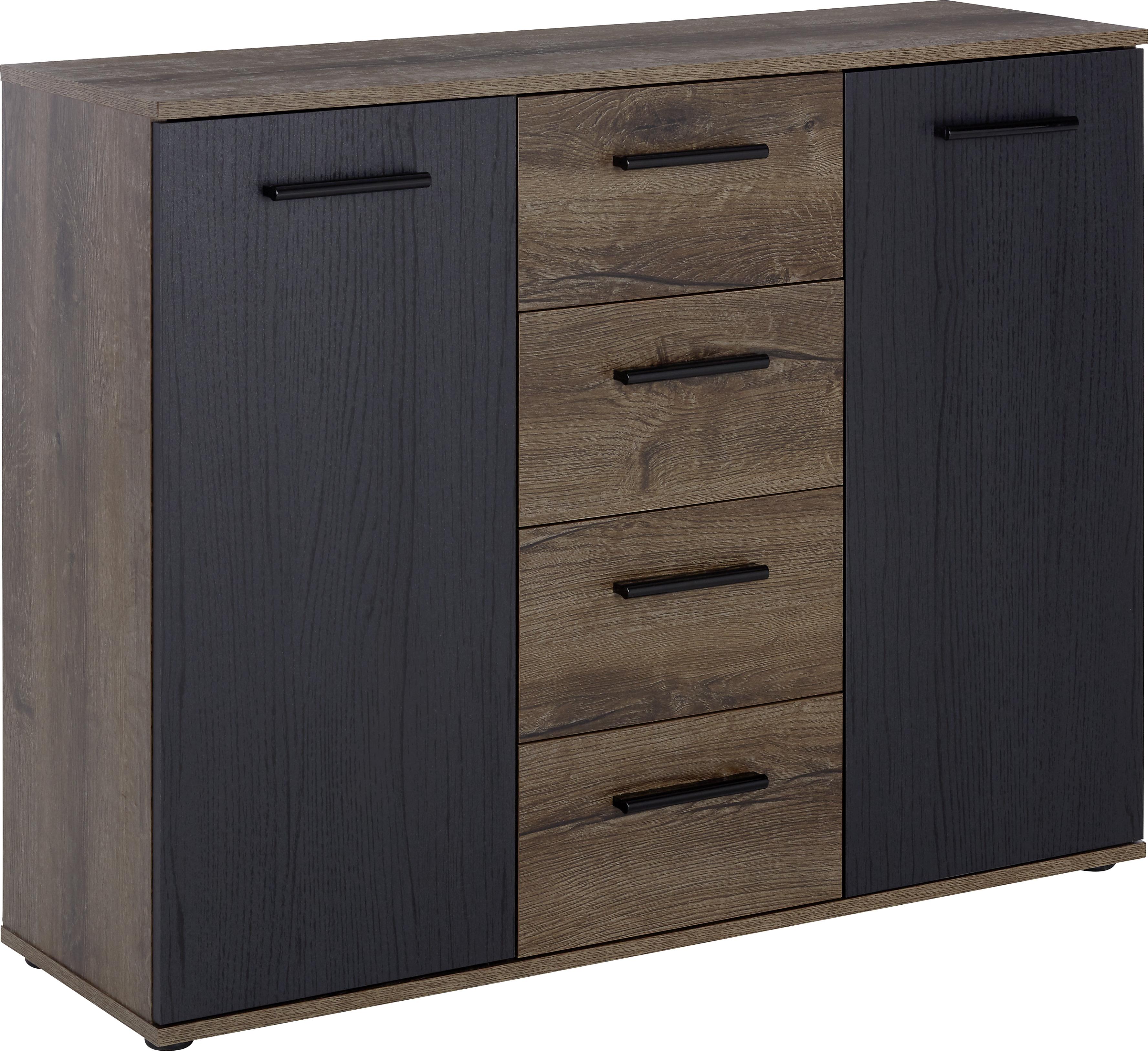 Komoda Sideboard Tokio - farby dubu/čierna, Moderný, kov/kompozitné drevo (104,6/82,8/34,9cm)