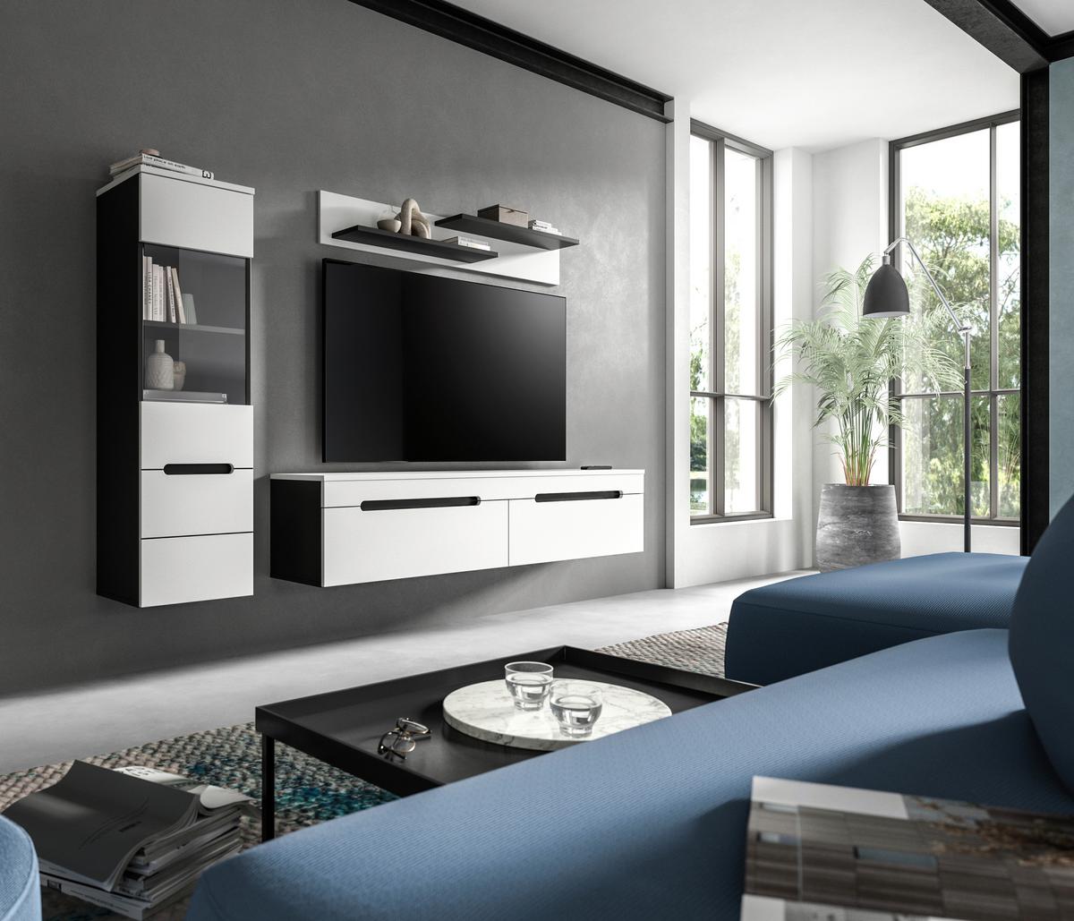 WOHNWAND Canu Weiß B: 221cm - Schwarz/Weiß, Design, Holzwerkstoff (221/141/33cm) - Livetastic