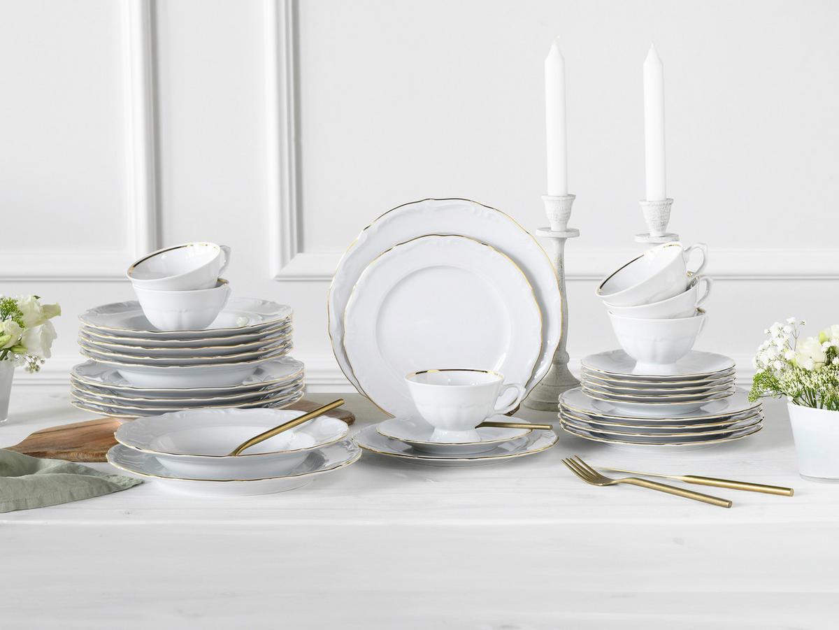 Kombiservice Maria Theresia Weiß, Goldfarben L: 44 cm - Goldfarben/Weiß, Basics, Keramik (44/28/33cm) - Creatable
