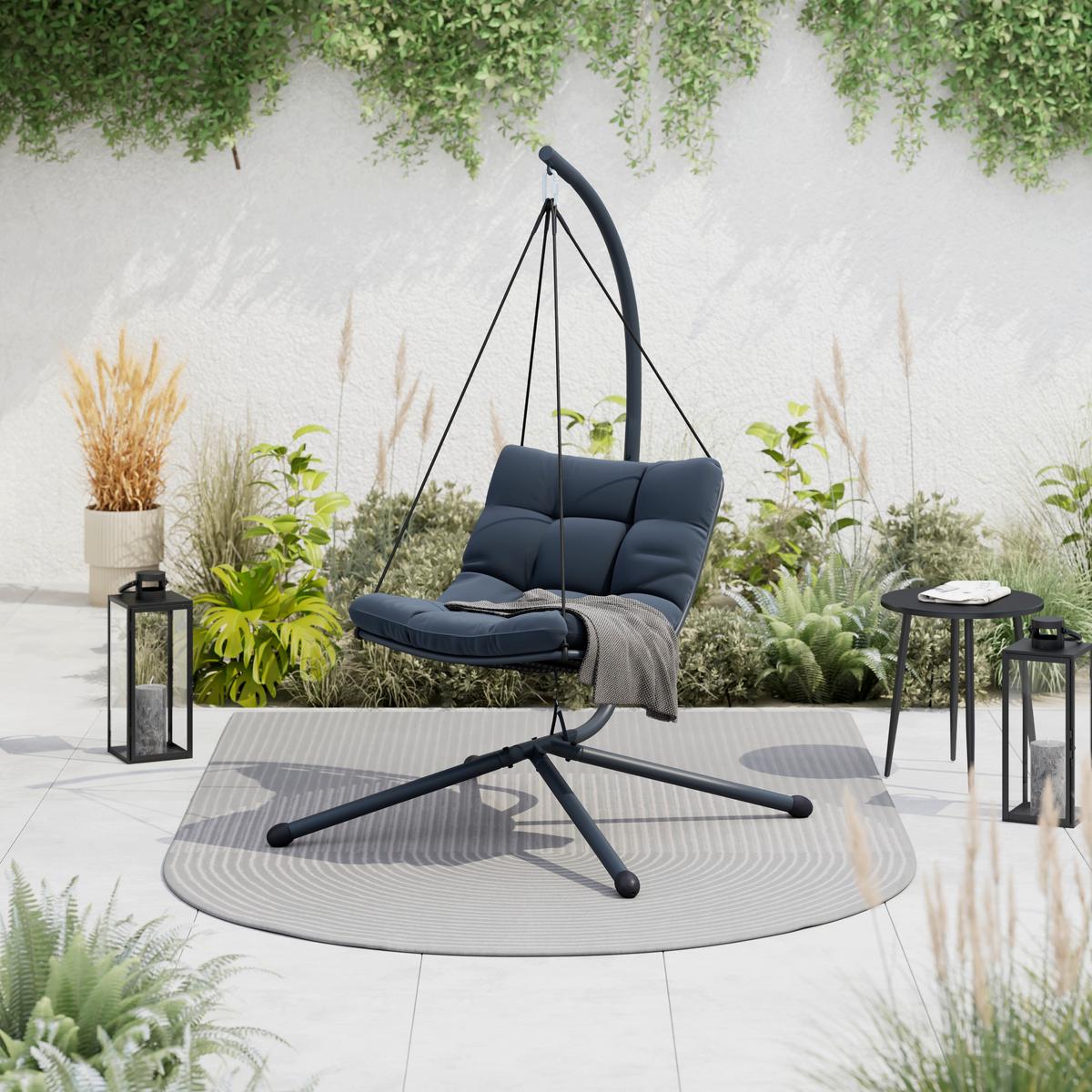 Hängesessel Santana - Dunkelgrau/Schwarz, MODERN, Kunststoff/Textil (196cm) - Beldano