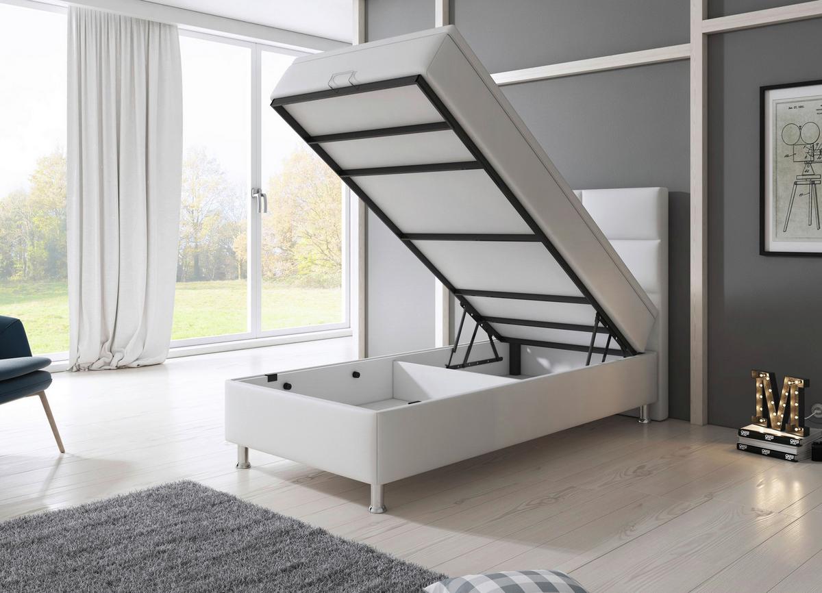 Boxspringbett Mit Topper 90x200 Cm Miami-Bk - Silberfarben/Weiß, KONVENTIONELL, Leder/Textil (90/115/210cm) - MID.YOU