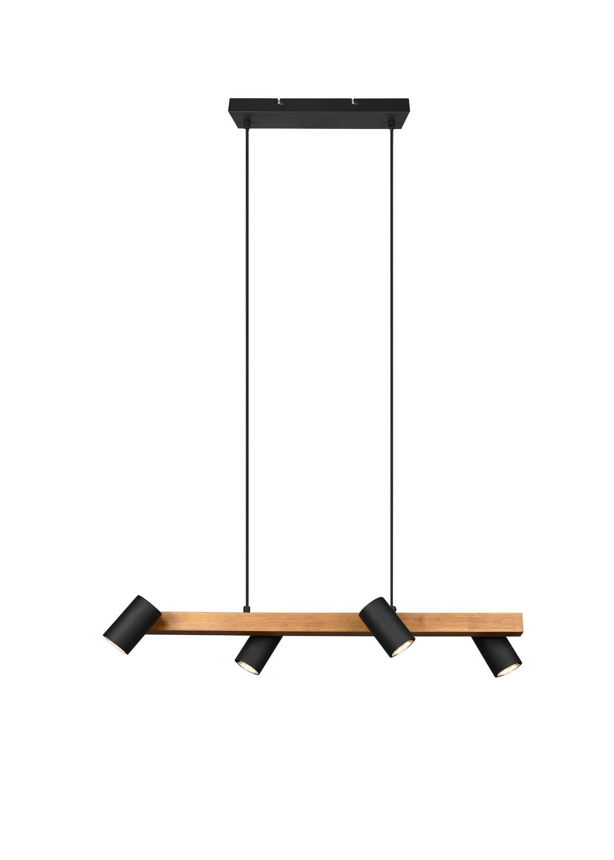 Hängeleuchten Marley H: 150 cm 4-Flammig, Echtholz Kiefer - Schwarz, Basics, Holz/Metall (80/20/150cm) - Trio Leuchten