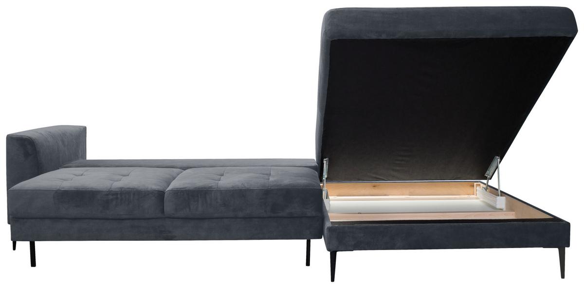 Eckschlafsofa Luzi - Blaugrau/Schwarz, MODERN, Textil (280/168cm) - Trendmanufaktur