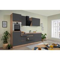 Küchenzeile Premium m. Geräten 270 cm Eiche Sägerau Hochglanz - Eichefarben/Grau, MODERN, Holzwerkstoff (270cm) - Respekta