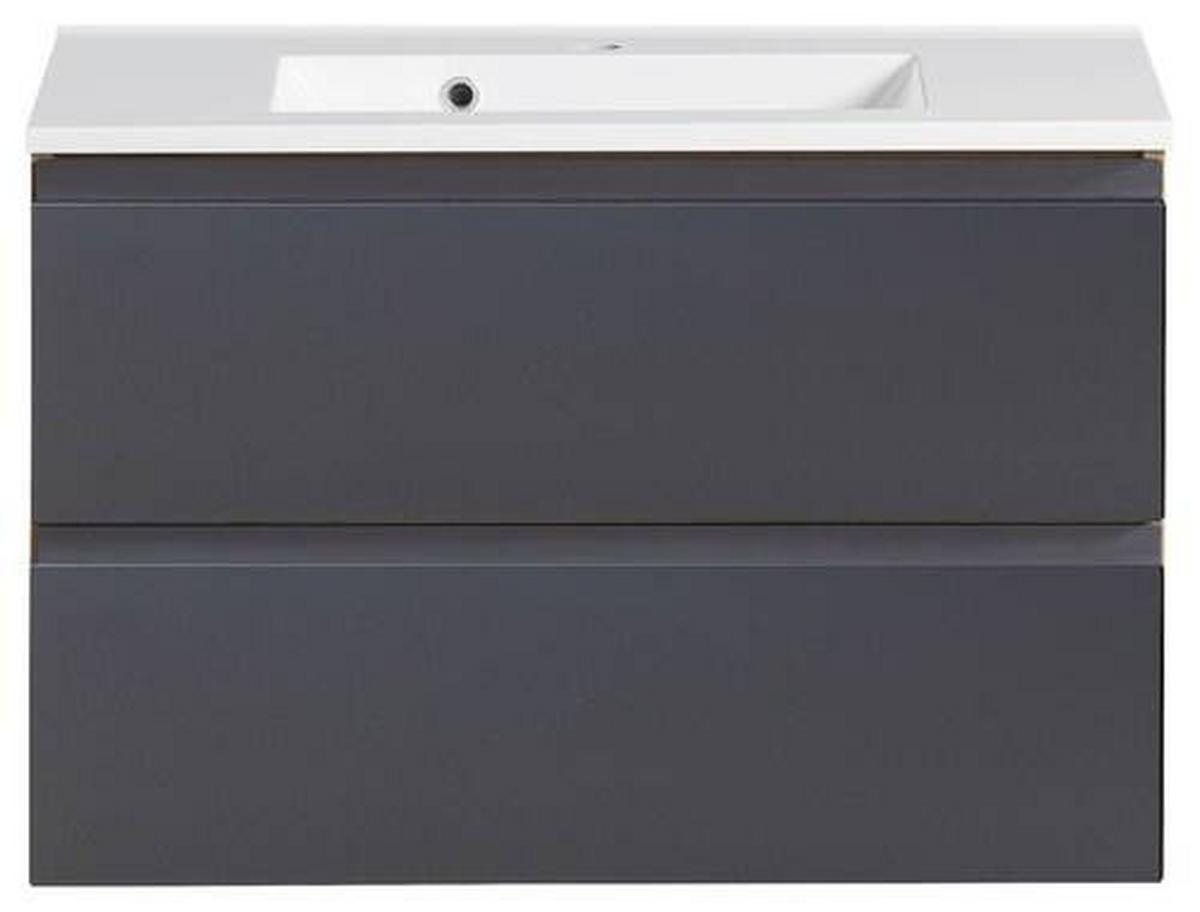 Waschbecken Mit Unterschrank Varese B: 80 Cm Grau/eiche - Eiche Wotan/Weiß, MODERN, Holzwerkstoff/Stein (80cm) - Held