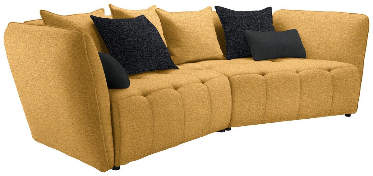 Boxspringová pohovka SOFI, hořčicové žlutá, tmavě šedá - šedá/černá, Moderní, textil (294/93/152cm) - Premium Living