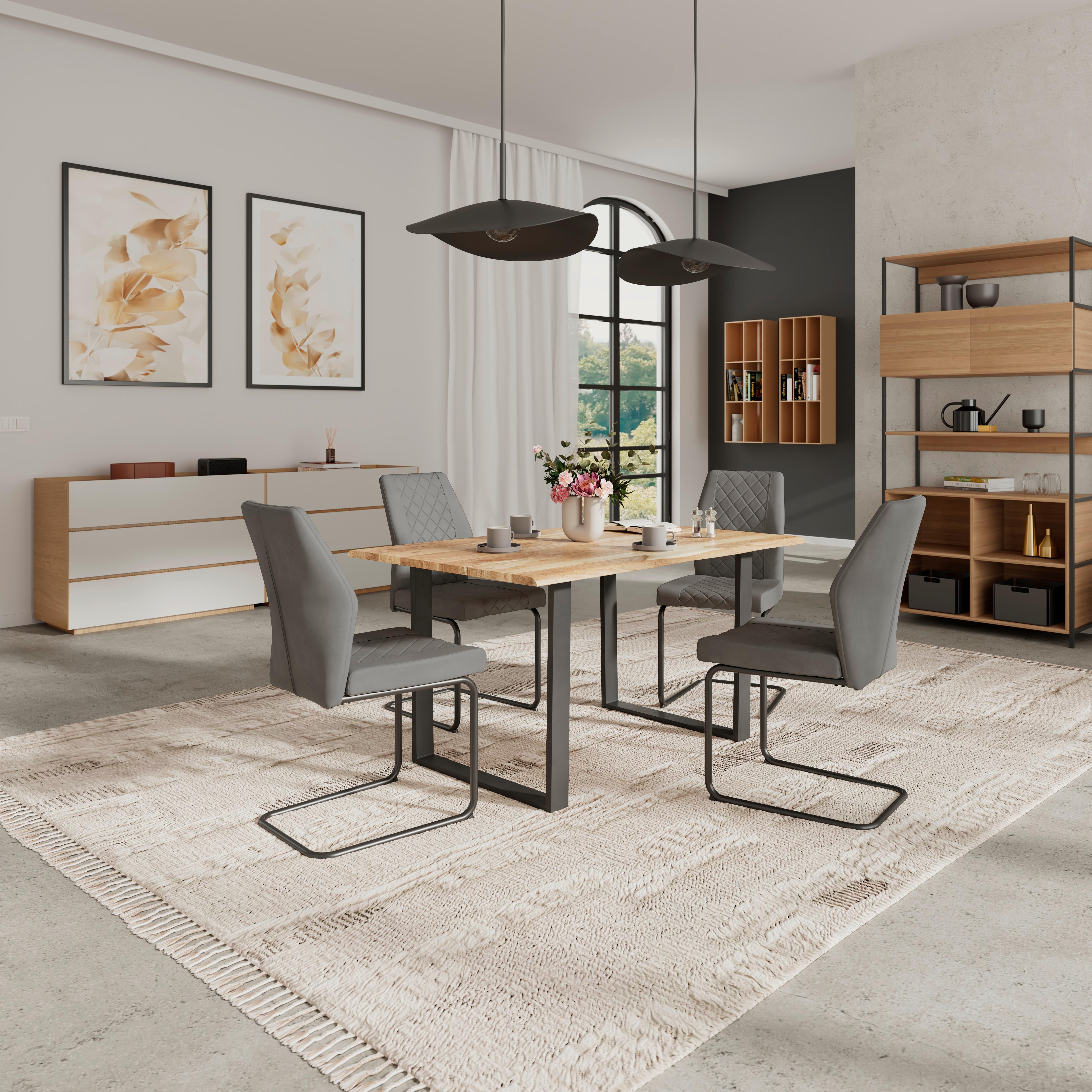Stuhl Nina Verlours Grau, B: 49 cm - Schwarz/Grau, MODERN, Textil/Metall (49/91/66cm)