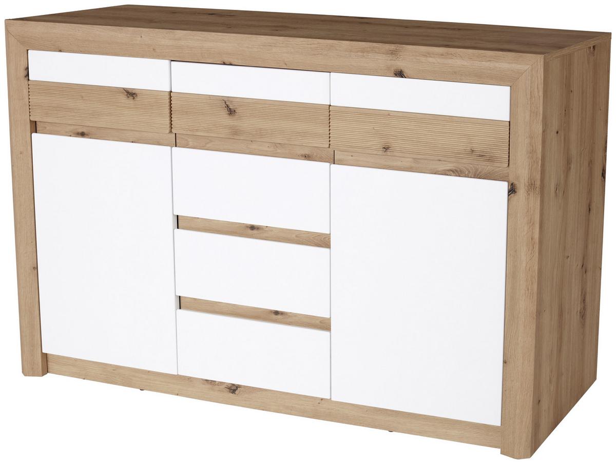 Kommode grifflos + Soft-Close B 142cm Kashmir, Eiche/Weiß - Eichefarben/Weiß, MODERN, Holzwerkstoff (142cm) - James Wood