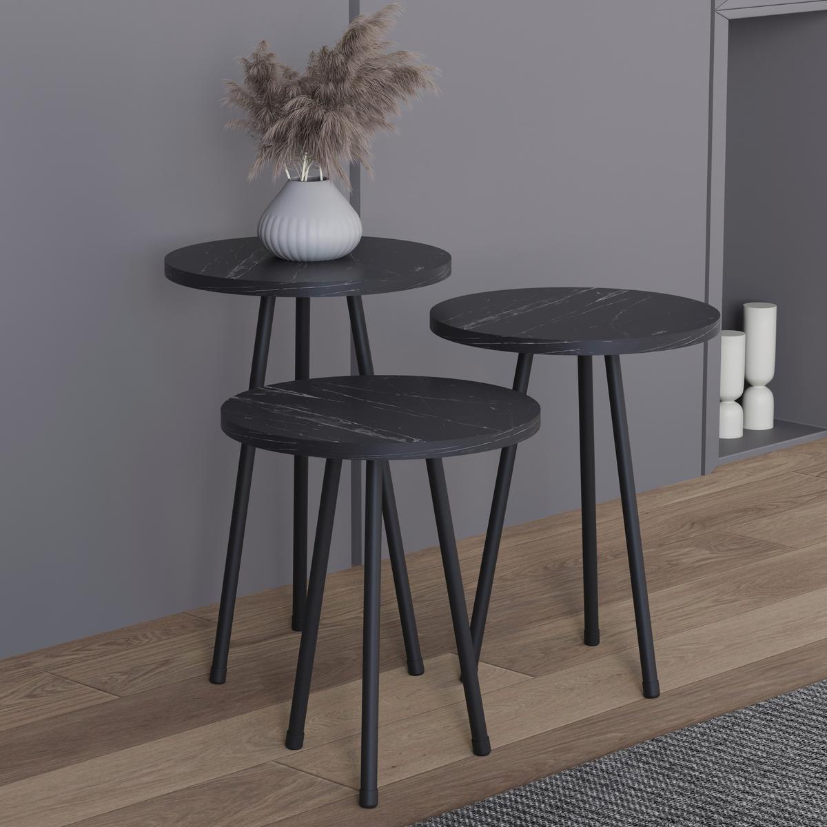 Beistelltischset Mirola Schwarz D: 35 Cm - Schwarz, Design, Holzwerkstoff (35/51.8/35cm) - MID.YOU