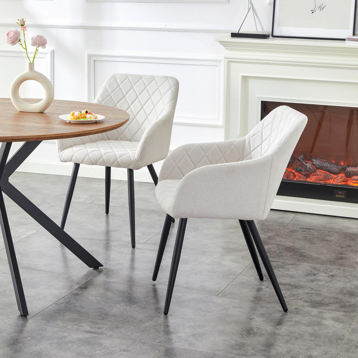 Stuhl-Set Lea Creme 56 cm - Creme/Schwarz, MODERN, Textil/Metall (56/83/60cm) - MID.YOU