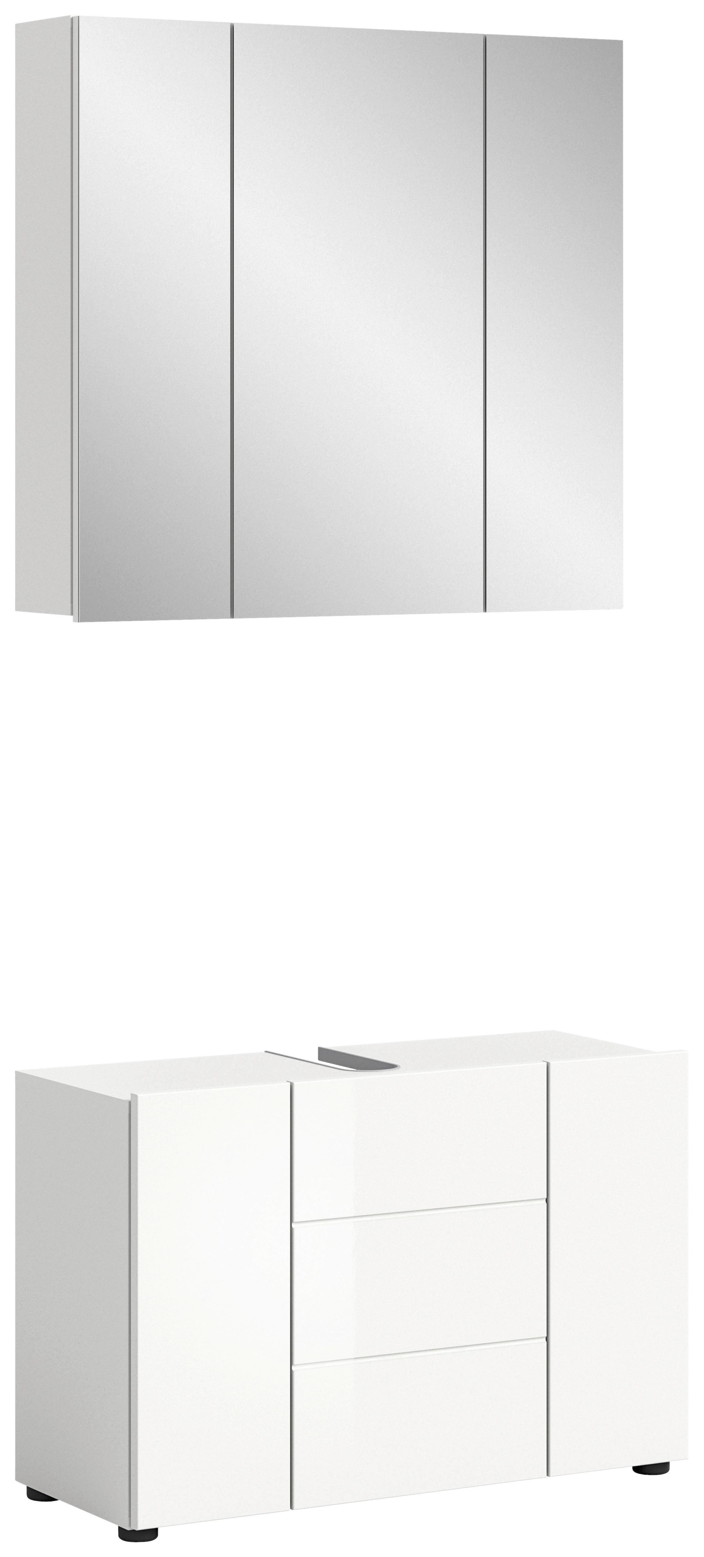 Badezimmer Vira - Weiß Hochglanz/Schwarz, MODERN, Holzwerkstoff (82cm) - MID.YOU
