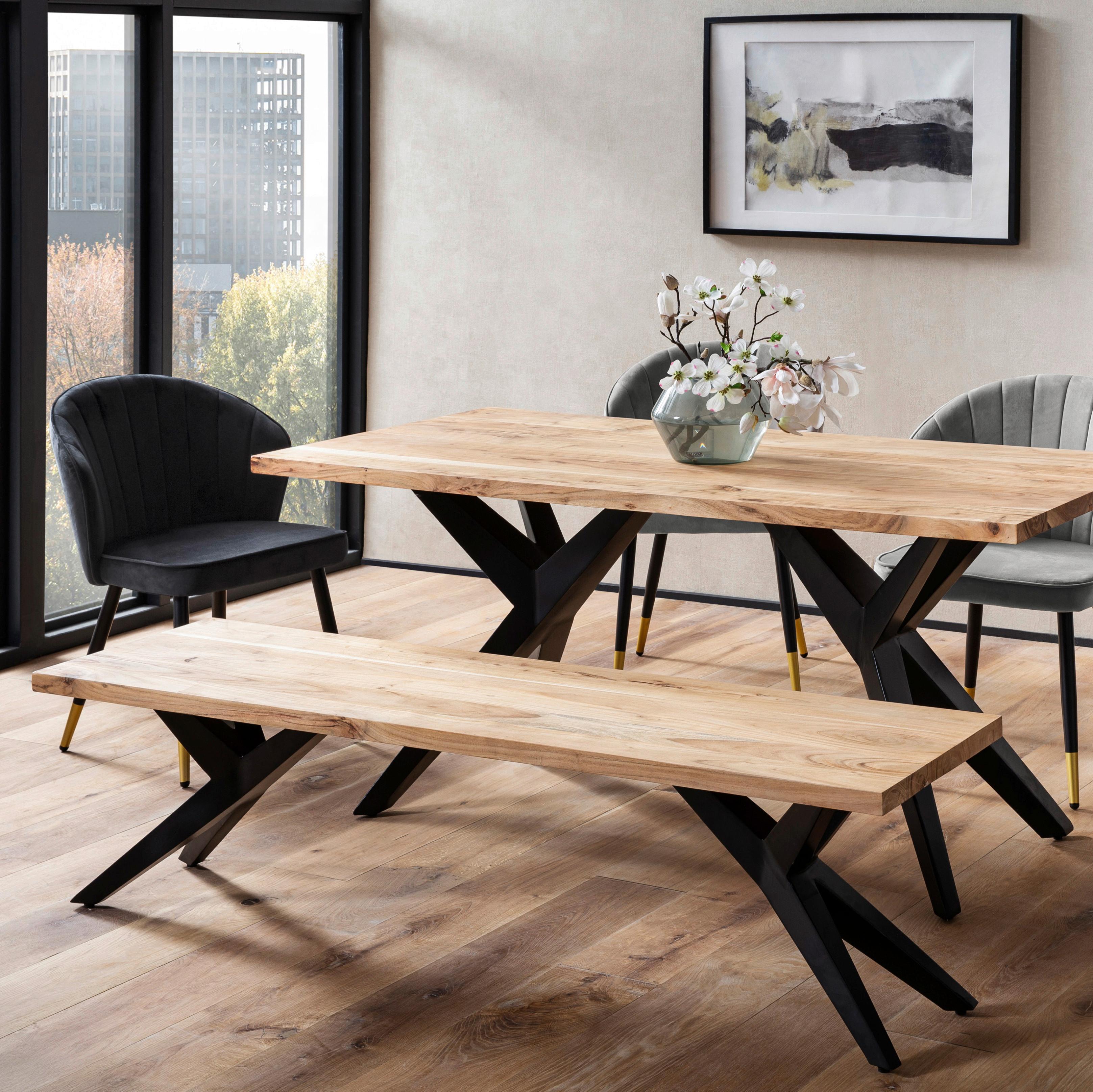 Sitzbank Akaziefarben B: 120 cm - Schwarz/Akaziefarben, Design, Holz (120/45/45cm) - Livetastic