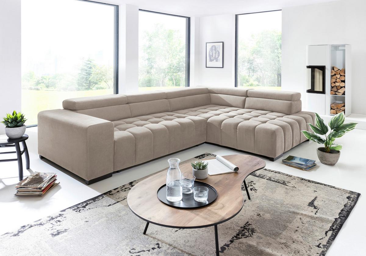 Eckschlafsofa Elias Neu Beige S: 307 Cm - Beige/Schwarz, Design, Textil (307/201cm) - Livetastic