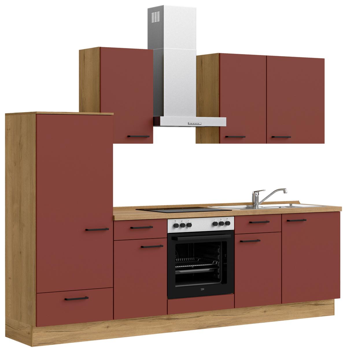 Küchenleerblock Easytouch Low-Line, L6 Links - Eichefarben/Rot, MODERN, Holzwerkstoff (270cm) - Nobilia