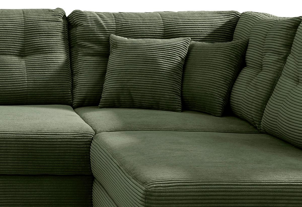 Wohnlandschaft Brizzini Mit Schlaffunktion, Dunkelgrün - Dunkelgrün/Naturfarben, MODERN, Textil (176/338-352/206cm) - Livetastic