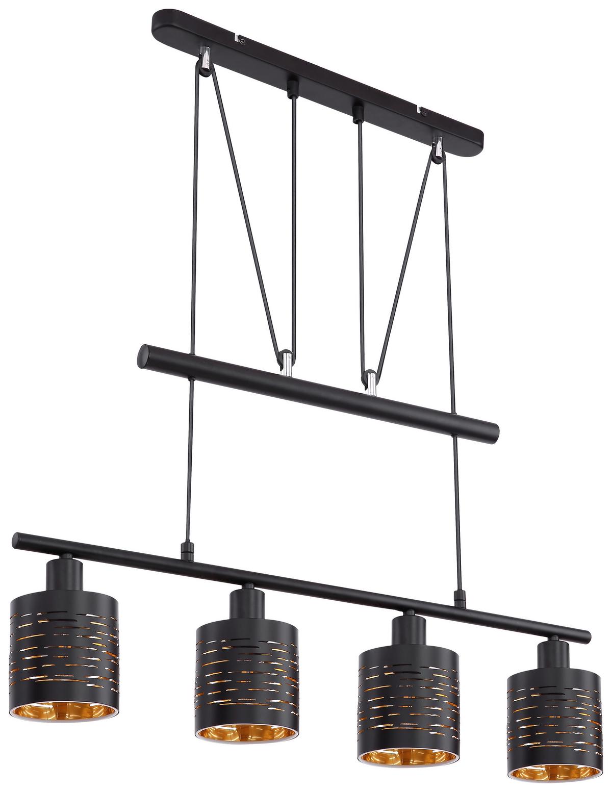 Hängeleuchte Tunno H: 180 cm 4-Flammig, höhenverstellbar - Goldfarben/Schwarz, Design, Kunststoff/Metall (70/10/180cm) - Globo