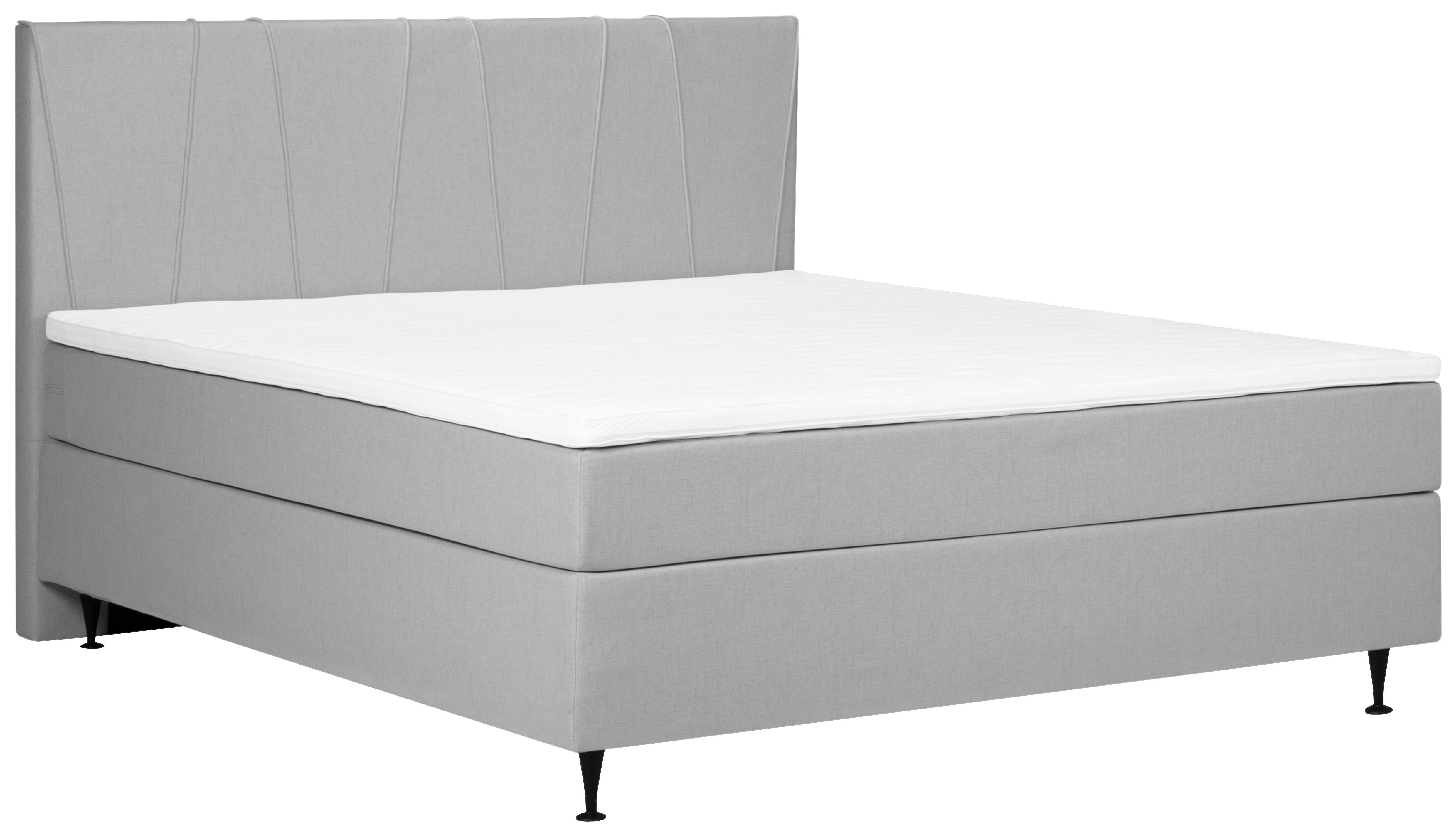 Boxspringbett mit Topper 160x200 cm Wels, Grau - Schwarz/Grau, MODERN, Textil (160/200cm) - MID.YOU