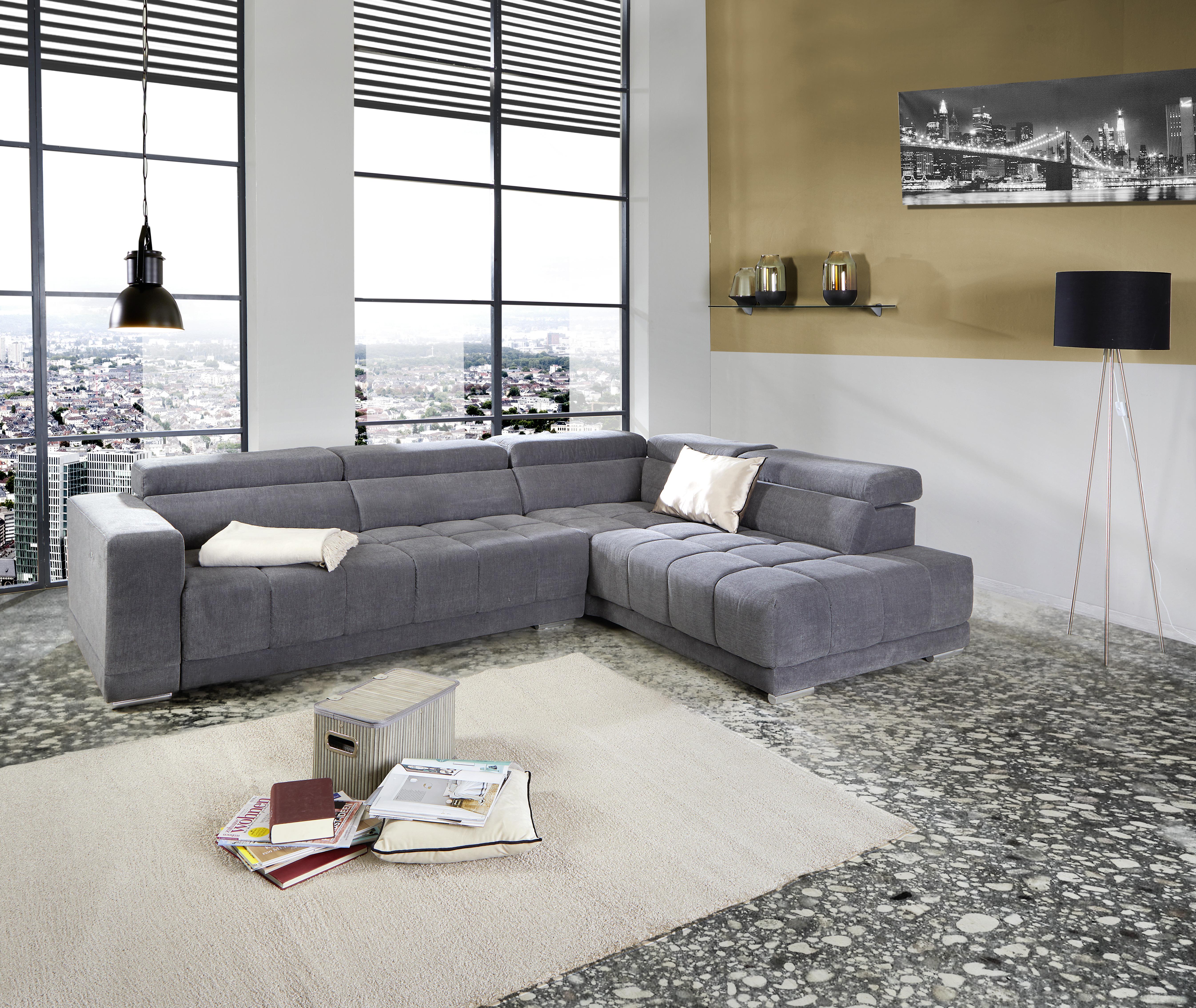 Ecksofa Mit Relaxfunktion Hogan Ra, Grau - Silberfarben/Grau, MODERN, Holz/Textil (299/212cm) - Livetastic