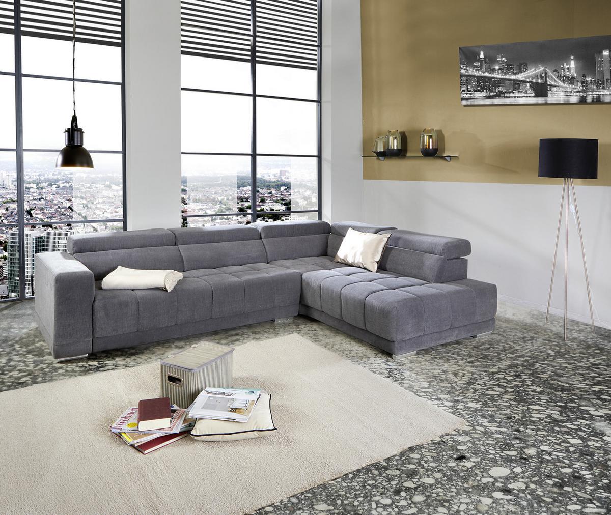 Ecksofa mit Relaxfunktion Hogan Ra, Grau - Silberfarben/Grau, MODERN, Holz/Textil (299/212cm) - Livetastic