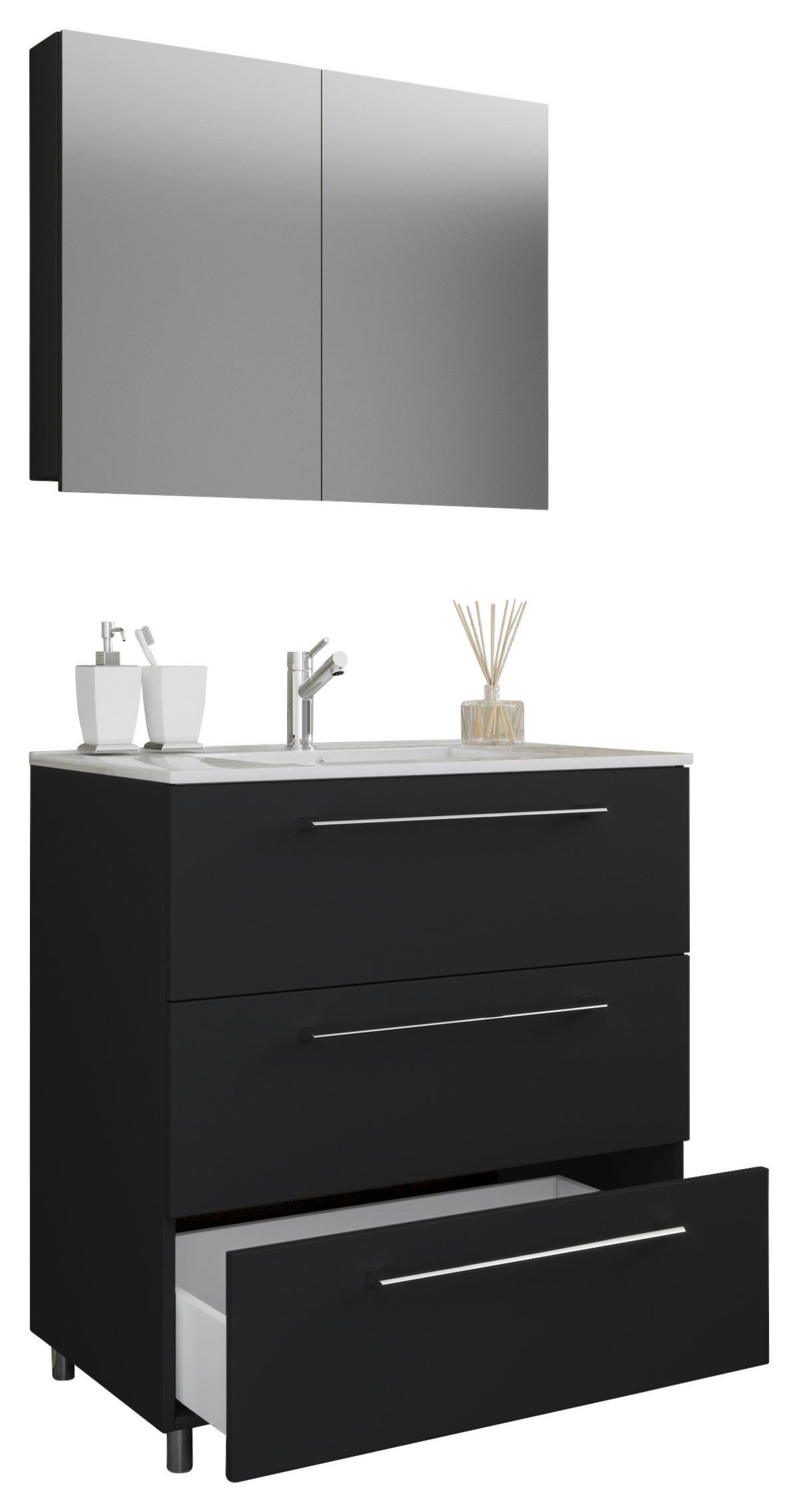 Badezimmer Schubo 3-Teilig Schwarz B: 60 cm - Alufarben/Schwarz, MODERN, Keramik/Holzwerkstoff (60cm) - MID.YOU