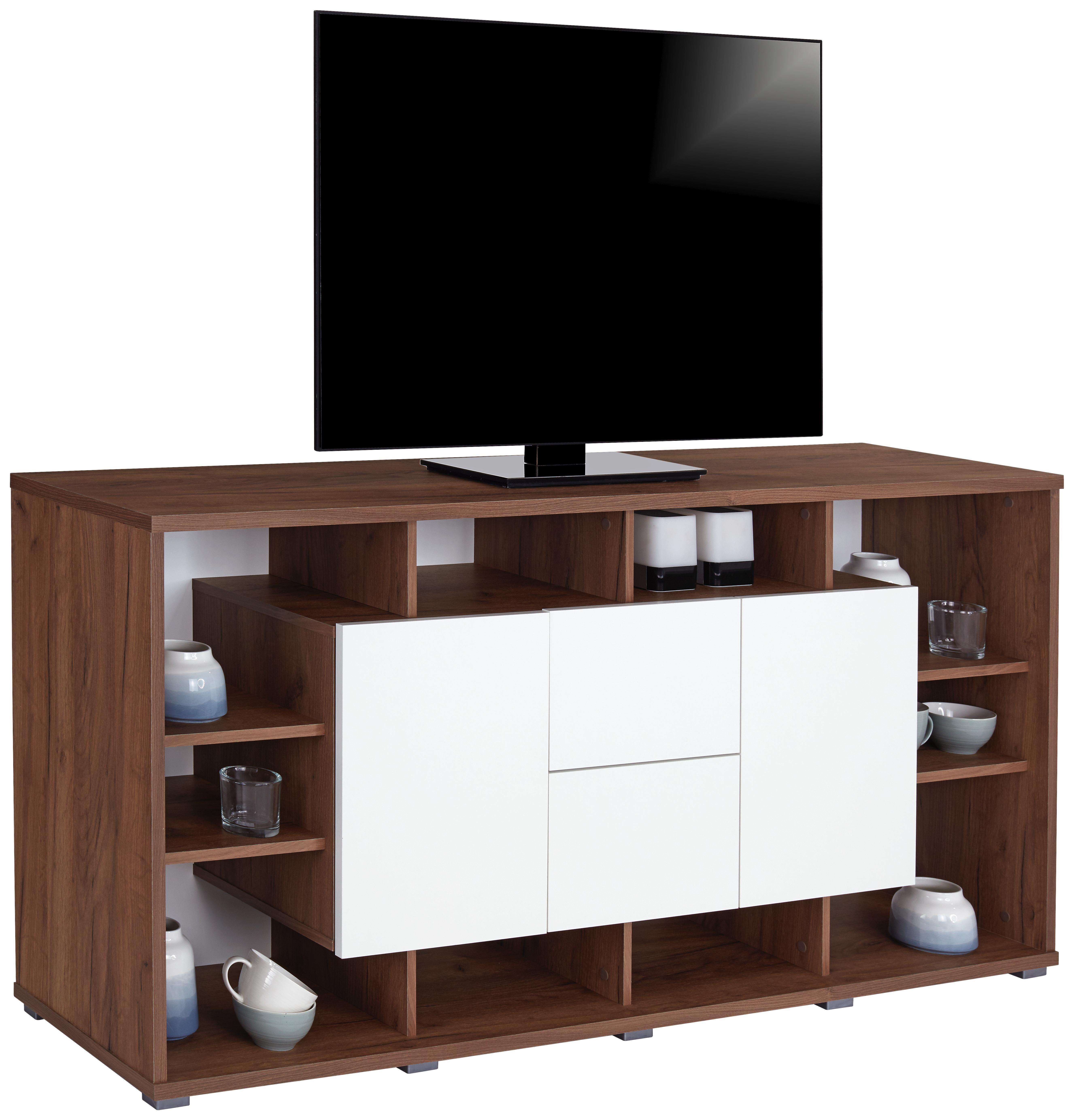 Médiaállvány Light Up Ca - Tölgyfa/Fehér, modern, Faalapú anyag (180/80,4/40cm)