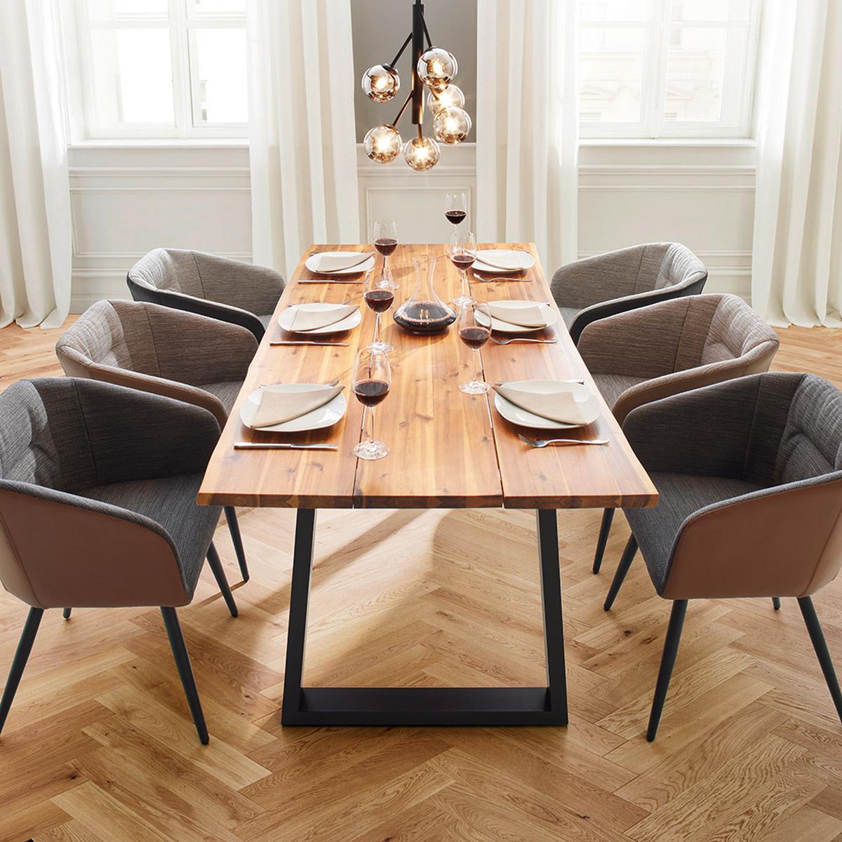 Jídelní židle Bianco pravá kůže hnědá - černá/tmavě šedá, Moderní, kov/dřevo (55,5/75,5/58cm) - Bessagi Home