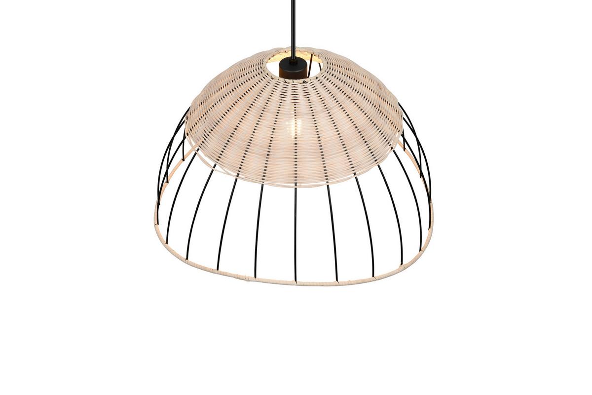 Hängeleuchte Sandrine Naturfarben Schwarz D: 48 cm - Schwarz/Naturfarben, Design, Holz/Metall (48/150cm)