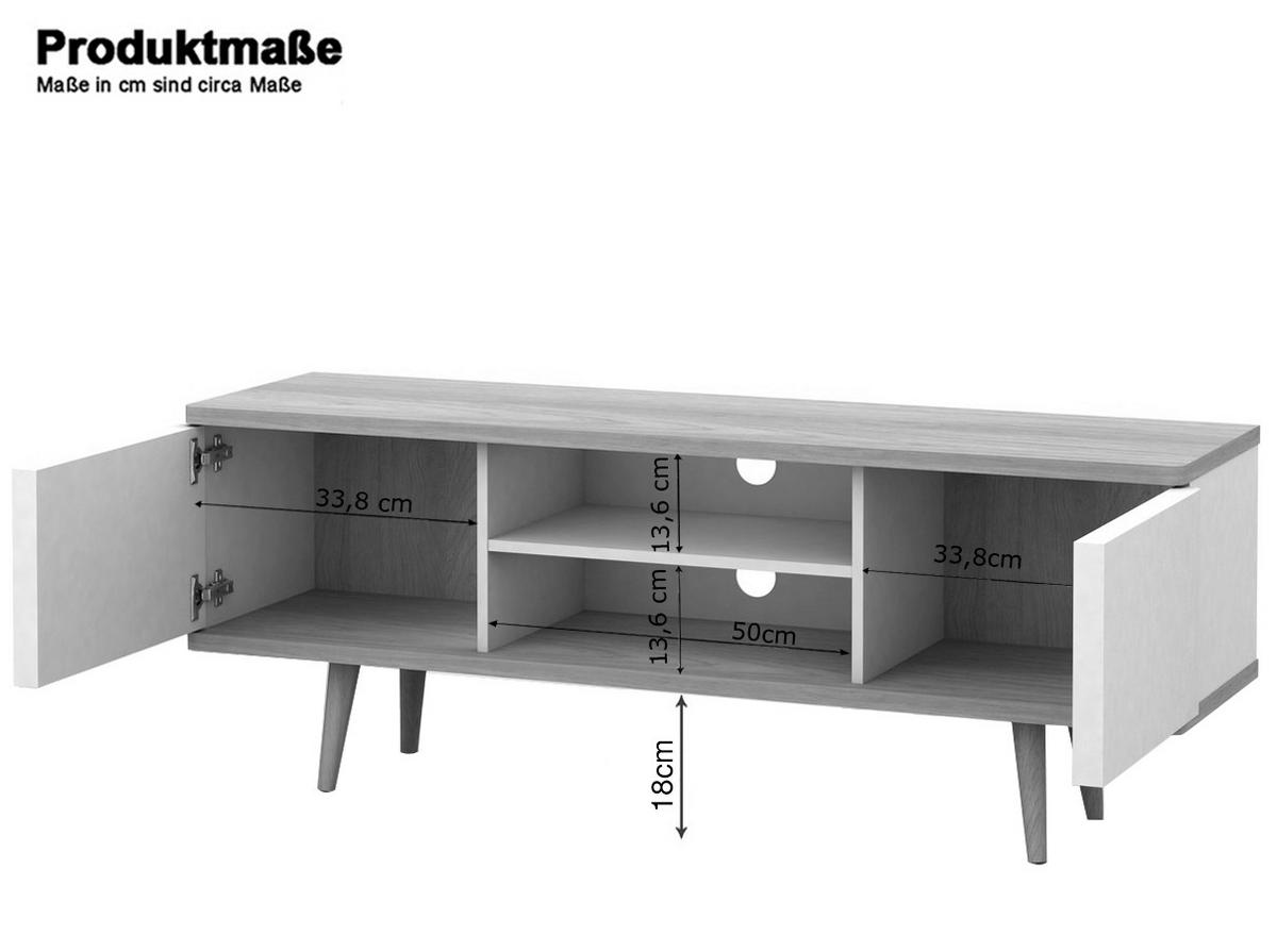 Lowboard Alandra Creme Weiß Eichefarben - Eichefarben/Creme, Design, Holzwerkstoff (140/52/39cm) - MID.YOU