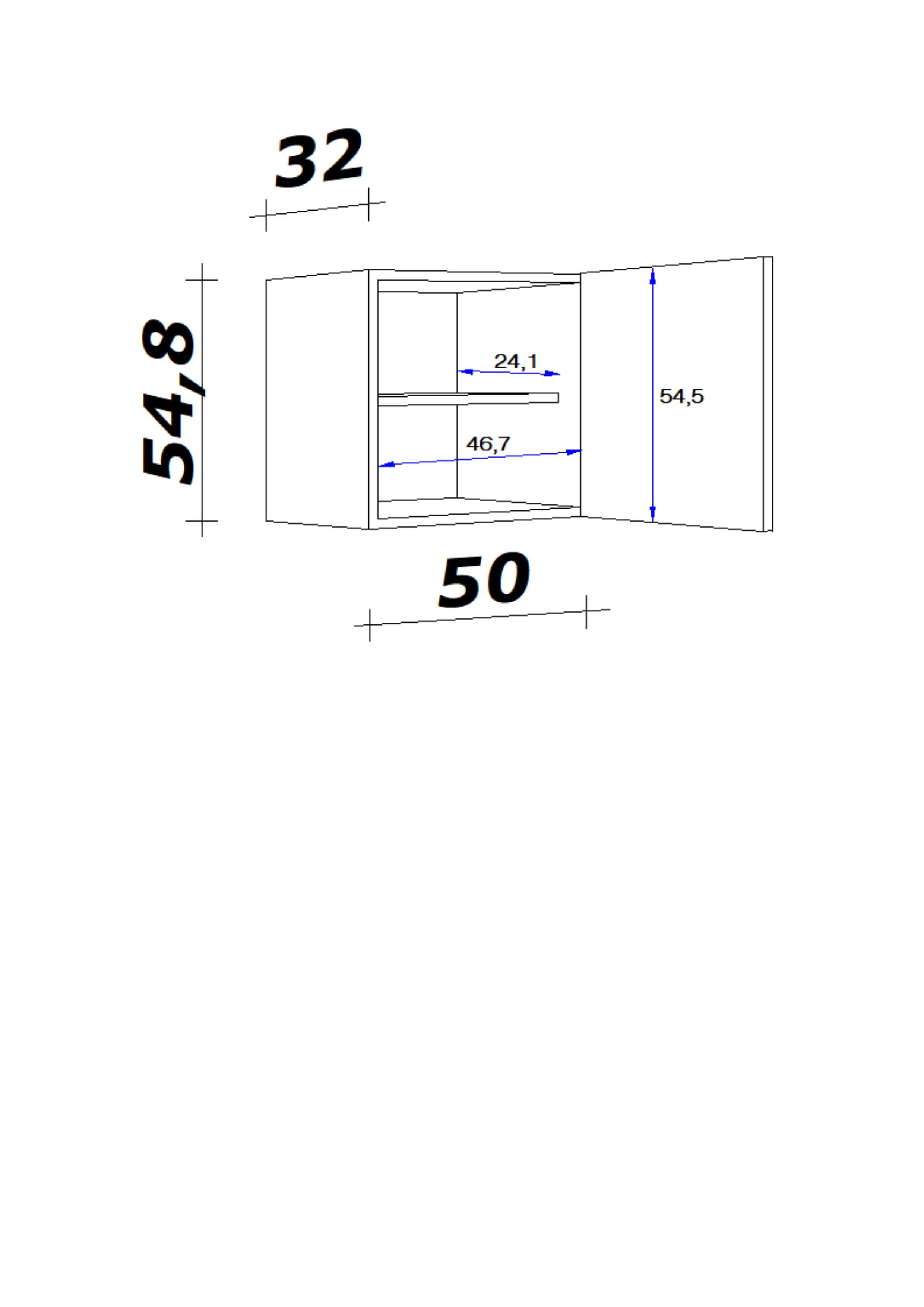 KUCHYŇSKÁ HORNÍ SKŘÍŇKA MILANO - barvy dubu/antracitová, Moderní, kov/kompozitní dřevo (50/54/32cm)